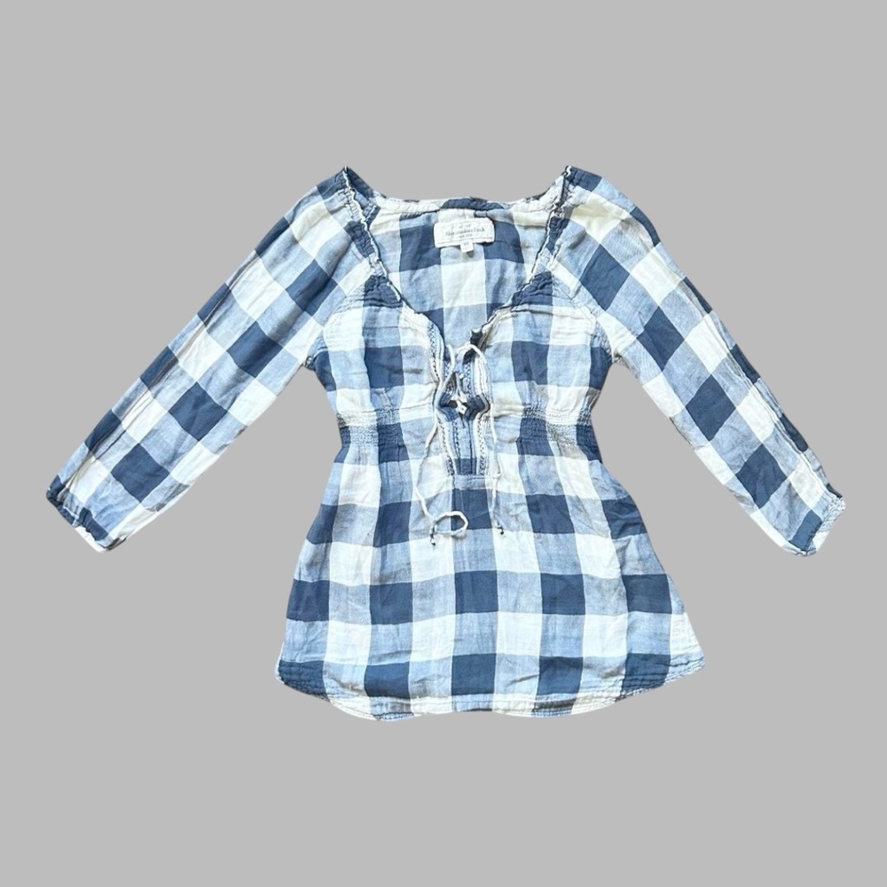 Blue and White Plaid Blouse